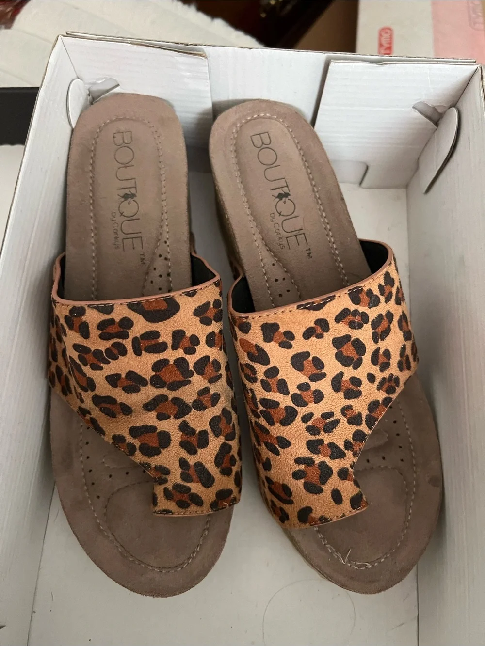 Corkys Leopard Print Wedge Slides - Tan & Black
